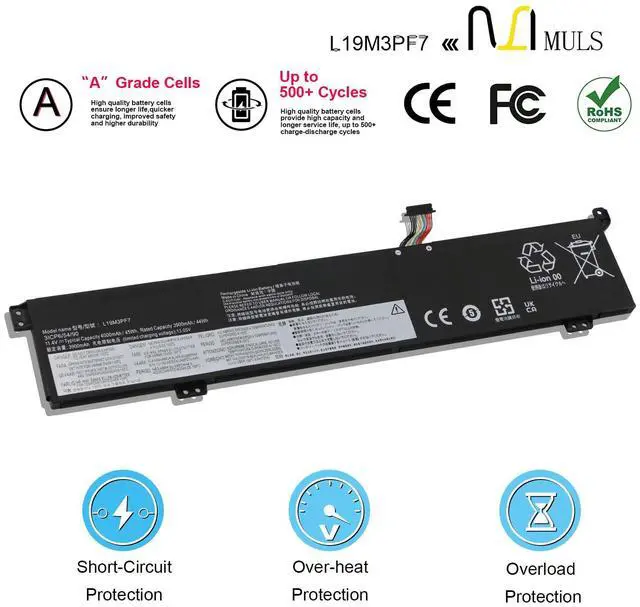 Alt view image 4 of 5 - MULS L19M3PD9 45Wh Laptop Battery Replacement for Lenovo ThinkBook 15p IMH 20V3003FSP G2 ITH 21B1002GC ITH 21B1002WE Series L19D3PD9 5B10Z19320 SB10Z19322 5B10Z19319 5B10Z19319 4000mAh 3-Cell
