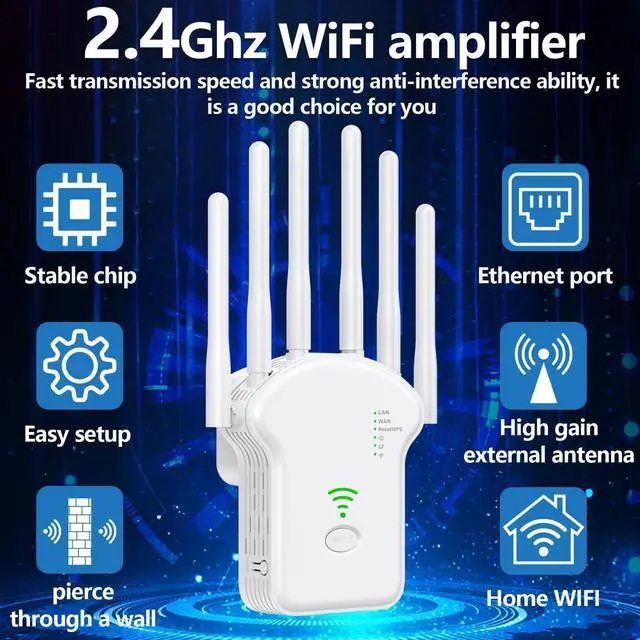 Alt view image 2 of 5 - Generic 2024 WiFi Extender Signal Booster, Internet Wireless Repeater for Home Coverage up to (11800Sq.Ft),Easy Set Up WiFi Repeater with Ethernet Port & Ap Mode, White