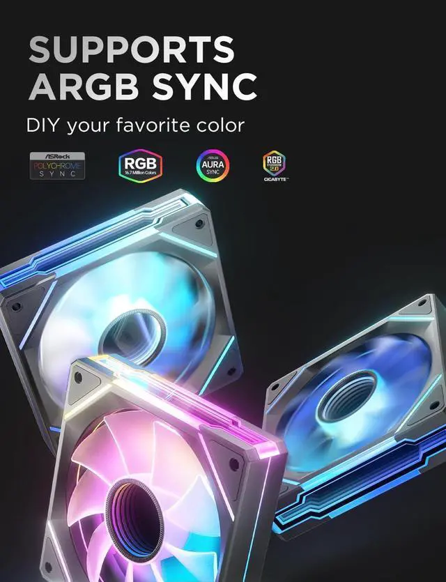 Alt view image 5 of 5 - AsiaHorse AMICI-5GT RGB PC Fans, Infinity Mirror ARGB Fans HDB Bearing Fan Speeds Up to 1800 RPM with 24 LED Lights, Forward Blade Fan Compatible Motherboard Aura SYNC (Not Wireless Connection)