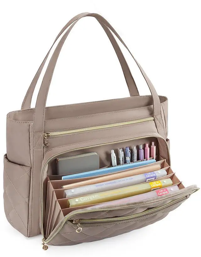 Main image of BAGSMART Teacher Tote Bag for Women 15.6in Quilted with Insulated Pocket & Nurse Bag Features (Brown)