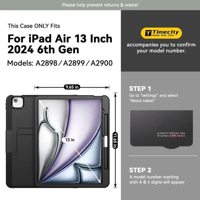 Alt view image 2 of 5 - Timecity for iPad Air 13 Inch Case M3 2025/ M2 2024, Strong Magnetic with 6 Angle Stand, Auto Sleep/Wake, Upgrade PU Leather Cover for iPad Air 13 2024, Black