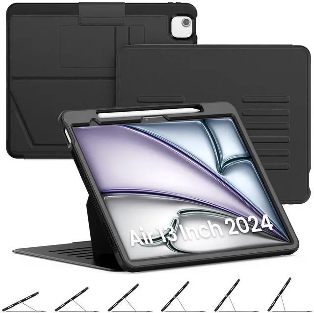 Main image of Timecity for iPad Air 13 Inch Case M3 2025/ M2 2024, Strong Magnetic with 6 Angle Stand, Auto Sleep/Wake, Upgrade PU Leather Cover for iPad Air 13 2024, Black