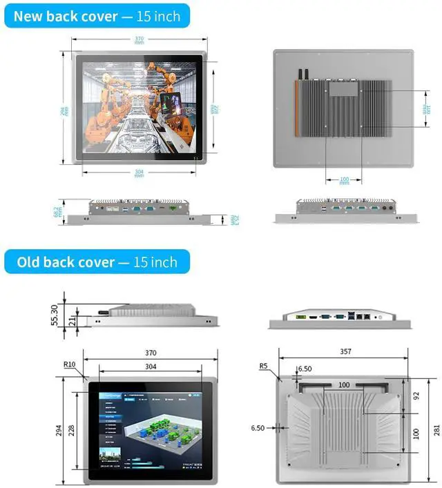Alt view image 3 of 5 - SunKol 15 inch Industrial Embedded Panel PC, 10 Point Capacitive Industrial Touch Screen Panel Computer, 2xUSB3.0,HDMI,2xRS232,2xLAN (J6412, 8GB RAM 128GB SSD)
