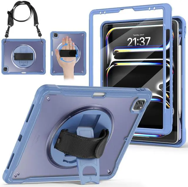 Main image of BRAECNstock case for iPad Air 13 Inch(M3/M2) 2025/2024 & Pro 12.9 inch 6th/5th/4th/3rd Generation 2022/2021/2020/2018 Cover with Screen Protector,Pencil Holder,360°Rotate Stand-Lavender Grey
