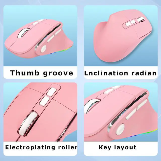 Alt view image 5 of 5 - Ergonomic Mouse Dual Mode(Bluetooth+USB)Pink Rechargeable Vertical Carpal Tunnel Cordless Bluetooth Mice for PC/Laptop/Computer/Tablet/ipad/Macbook Air/Pro Office Work Women Girl Gift,Double Click Key