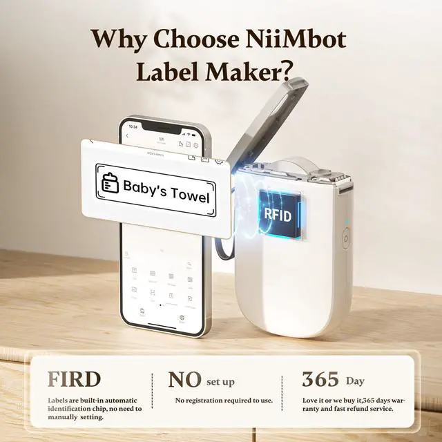 Alt view image 3 of 5 - NIIMBOT D11 Bluetooth Label Maker 300 DPI Portable Label Printer with 3Rolls Labels