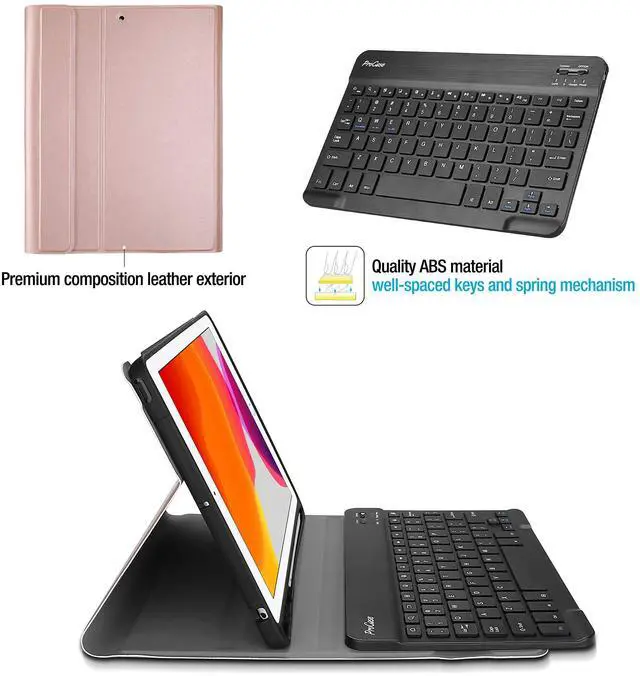 Alt view image 5 of 5 - ProCase Keyboard Case for iPad 10.2 9th Gen 2021/ 8th Gen 2020/ 7th Gen 2019/ iPad Air 10.5" 2019 / iPad Pro 10.5 2017, Wireless Magnetically Detachable Keyboard Case, Auto Sleep/Wake-Rosegold