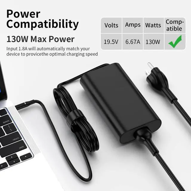 Alt view image 5 of 5 - Ryaobwu 130W Laptop Charger 4.5mm Compatible with Dell XPS 15 7590 9530 9550 9560 9570 Compatible with Precision M3800 M2800 5510 5520 5530 5540 HA130PM130 DA130PM130 Laptop Power Supply Cord
