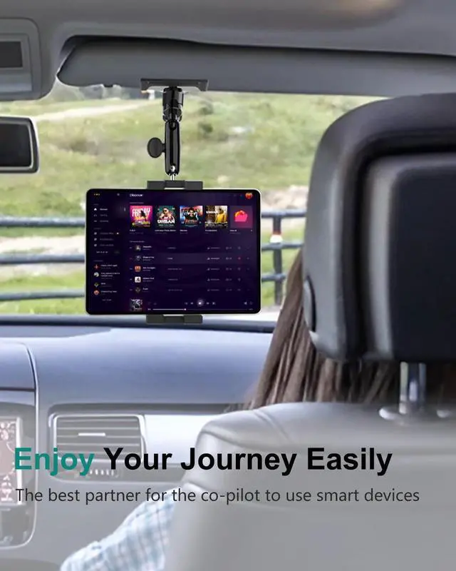 Alt view image 2 of 5 - CANHET Sun Visor Tablet Holder for Car, Visor Clip Phone Mount with Metal Arm, 360° Adjustable Vehicle Tablet Clamp with 1/4" Screw for 4-13" iPad Pro Air Mini, Phone, Galaxy Z Fold, Fire HD, Camera