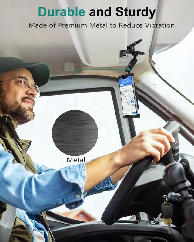 Alt view image 4 of 5 - CANHET Sun Visor Tablet Holder for Car, Visor Clip Phone Mount with Metal Arm, 360° Adjustable Vehicle Tablet Clamp with 1/4" Screw for 4-13" iPad Pro Air Mini, Phone, Galaxy Z Fold, Fire HD, Camera