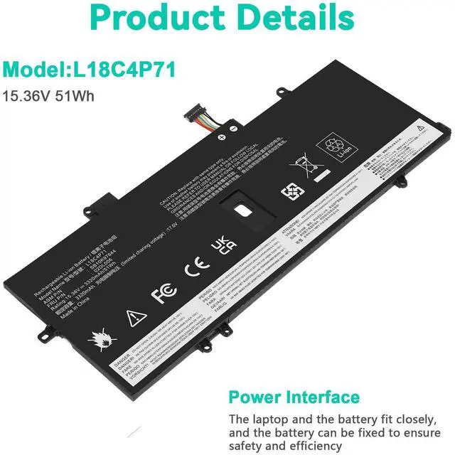 Alt view image 2 of 5 - L18C4P71 L18M4P72 Battery for Lenovo Thinkpad X1 Carbon 7th Gen, X1 Carbon 8th Gen,ThinkPad X1 Yoga 4th/5th Gen Series 02DL004 02DL005 02DL006 L18L4P71 SB10K97644 SB10K97642 SB10K97643 SB10T83174