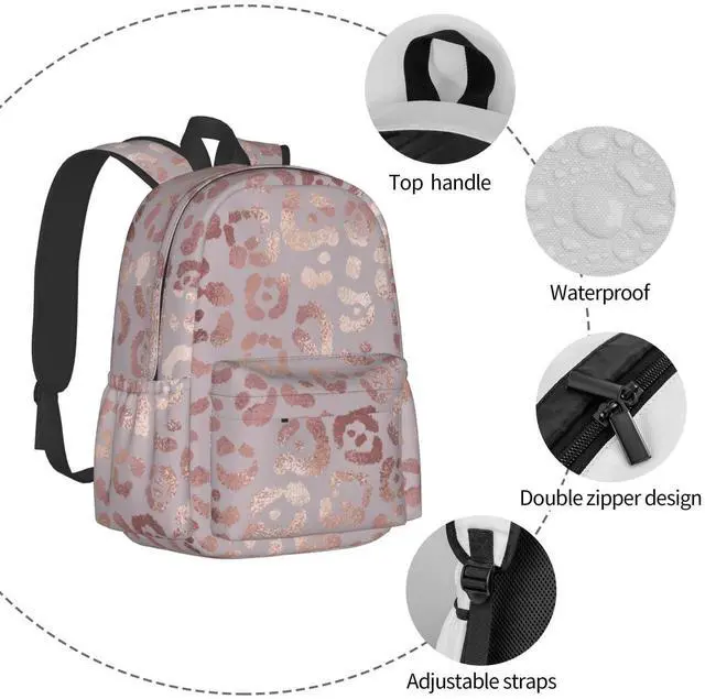 Alt view image 3 of 5 - famliihw Rose Gold Leopard Skin Tote Backpack Bookbag Laptop Backpacks Multipurpose Daypack for Boys Girls School Men Women Travel Hiking