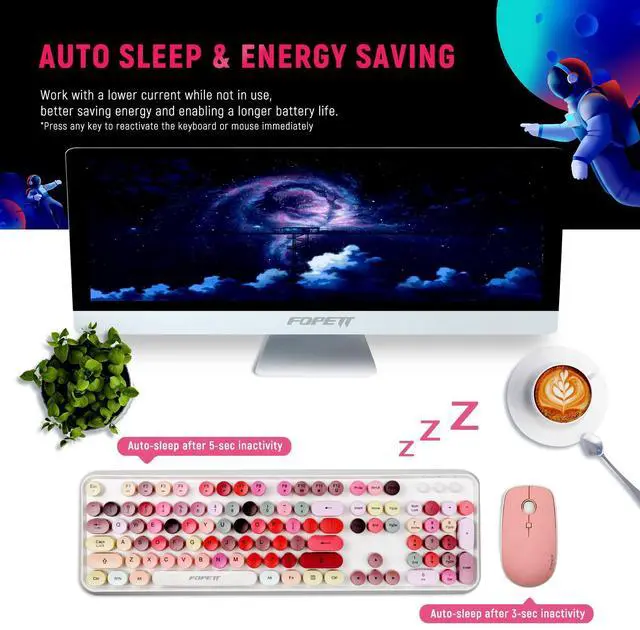 Alt view image 4 of 5 - FOPETT Wireless Keyboard and Mouse Sets,Reliable 2.4 GHz Connectivity for PC,Laptop,Smart TV and More (White Colorful)