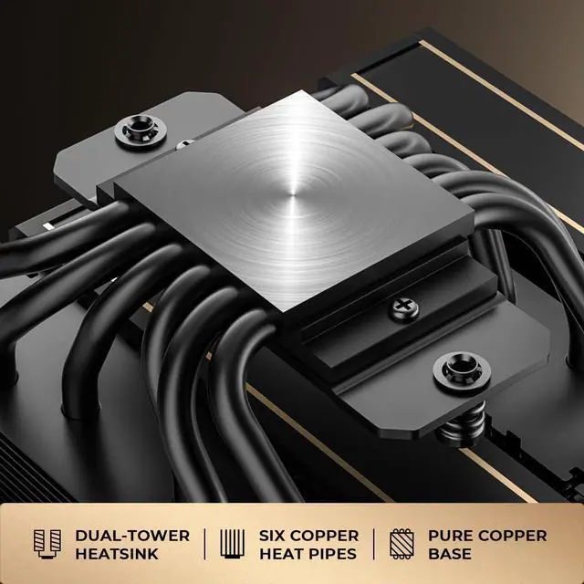 Alt view image 2 of 5 - ID-COOLING FROZN A620 GDL Limited Edition Dual-Tower Air CPU Cooler, 6 Heatpipes, Dual 120x120x27mm FDB Fans, Black CPU Cooler with Golden Lines Decorated, Support LGA1851/1700/1200/115X; AMD AM5/AM4