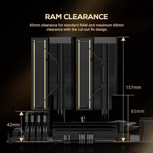 Alt view image 3 of 5 - ID-COOLING FROZN A620 GDL Limited Edition Dual-Tower Air CPU Cooler, 6 Heatpipes, Dual 120x120x27mm FDB Fans, Black CPU Cooler with Golden Lines Decorated, Support LGA1851/1700/1200/115X; AMD AM5/AM4
