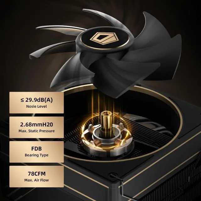 Alt view image 4 of 5 - ID-COOLING FROZN A620 GDL Limited Edition Dual-Tower Air CPU Cooler, 6 Heatpipes, Dual 120x120x27mm FDB Fans, Black CPU Cooler with Golden Lines Decorated, Support LGA1851/1700/1200/115X; AMD AM5/AM4