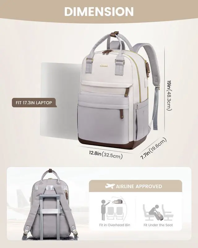 Alt view image 3 of 5 - LOVEVOOK Travel Laptop Backpack Women, 17.3 Inch Anti-theft Laptop Bag with USB Port, Fashion Waterproof Computer Backpacks Teacher Nurse Backpack Purse for College School Work