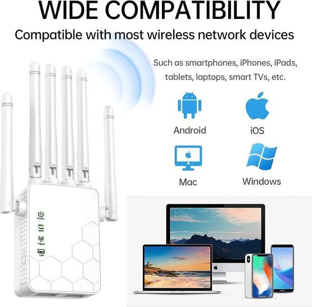 Alt view image 5 of 5 - WiFi Extenders Signal Booster for Home Long Range Up to 11000 sq.ft for 35+ Devices,Internet Extender WiFi Booster, Long Range WiFi Extender,with 6 Antennas 360° Full Coverage Ethernet Port (White)
