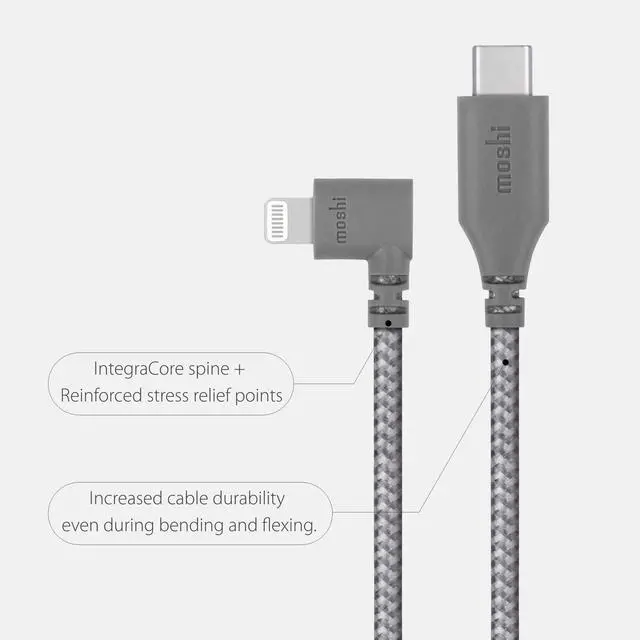 Alt view image 5 of 5 - Moshi Integra USB C to Lightning Cable 90 Degree 5ft/1.5m [MFi-Certified], iPhone 12 Charger, PD Fast Charging 60W, Ballistic Nylon Braiding for iPhone 12/11 Series (Use with USB C Charger)