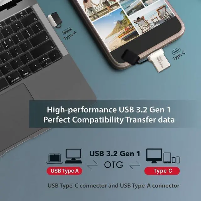 Alt view image 2 of 5 - GIGASTONE 256GB Nano Luxus Dual Drive, Z50 USB 3.2 Gen 1, 2-in-1 USB-A & Type-C, 100MB/s Ultra Fast, Cap Design, Metal, Plug & Play for Smartphone/PC/Mac/TV/Car, 2.0/3.0/3.1 Compatible