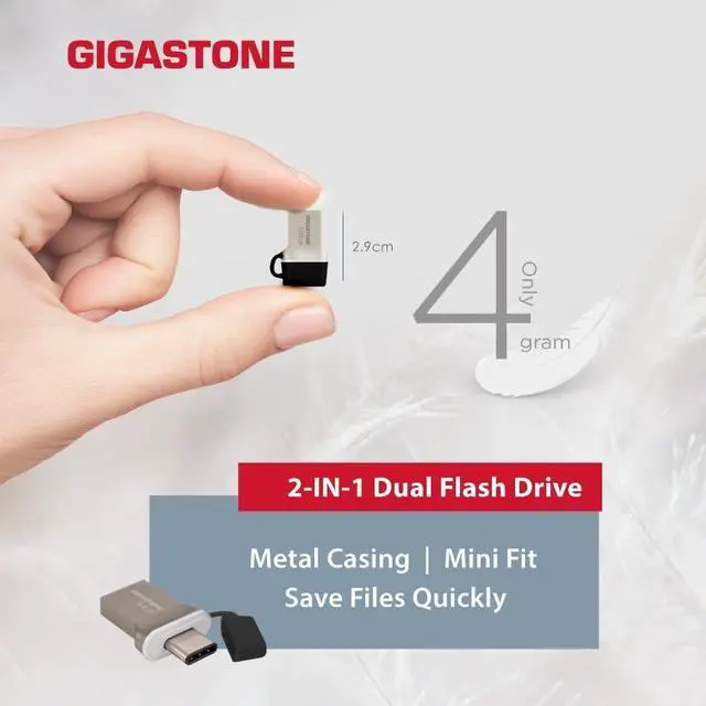 Alt view image 5 of 5 - GIGASTONE 256GB Nano Luxus Dual Drive, Z50 USB 3.2 Gen 1, 2-in-1 USB-A & Type-C, 100MB/s Ultra Fast, Cap Design, Metal, Plug & Play for Smartphone/PC/Mac/TV/Car, 2.0/3.0/3.1 Compatible