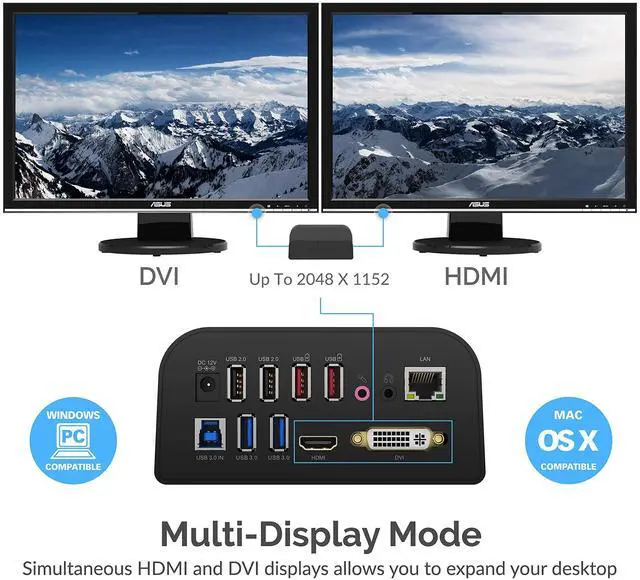 Alt view image 4 of 5 - Sabrent Universal Laptop Docking Station + 22AWG 3 Feet USB 3.0 Extension Cable