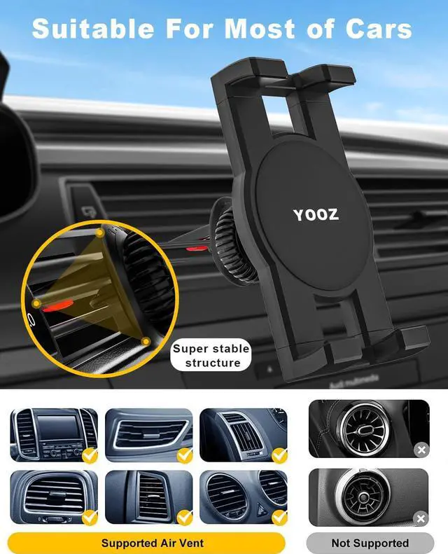 Alt view image 5 of 5 - YOOZ Tablet Air Vent Car Mount, AC Vent Tablet Phone Holder for Car [Upgrade Clip Never Shake] for iPad Pro Air Mini, Galaxy Tab, Kindle, Fire, iPhone 16 15 Pro Max, 4-12.9"