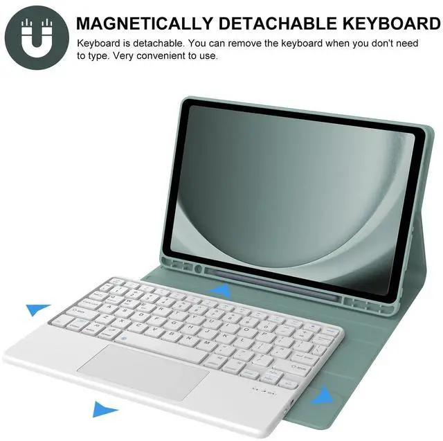 Alt view image 4 of 5 - Keyboard Case for Galaxy Tab A9 Plus 5G 11 Inch 2023, Multi-Touch Trackpad, Detachable Keyboard, Auto Sleep/Wake, Long Battery Life, Smart Folio Cover with S Pen Holder for Tab A9+ 11" (Green)