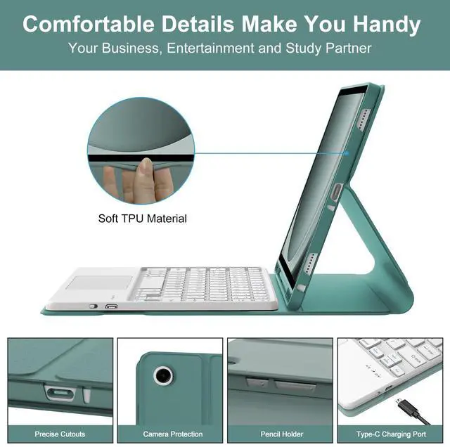 Alt view image 5 of 5 - Keyboard Case for Galaxy Tab A9 Plus 5G 11 Inch 2023, Multi-Touch Trackpad, Detachable Keyboard, Auto Sleep/Wake, Long Battery Life, Smart Folio Cover with S Pen Holder for Tab A9+ 11" (Green)