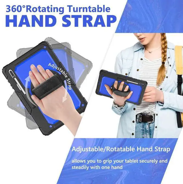 Alt view image 4 of 5 - Dteck Galaxy Tab S8 Ultra Case with S Pen Holder, Heavy Duty Shockproof Protective Cover Buit-in Screen Protector 360° Swivel Handle Stand Shoulder Strap for Samsung Galaxy Tab S8 Ultra 14.6",Blue