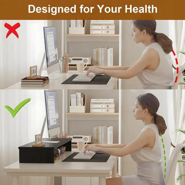 Alt view image 5 of 5 - Qupui Dual Monitor Stand Riser, Large Computer Monitor Stand for Desk, Monitor Riser for 2 Monitors, Wood Desk Shelf for Top of Desk, Desktop Organizer for Computer, Laptop, Printer, TV