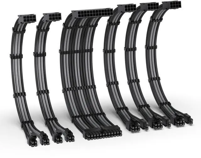 Main image of EZDIY-FAB PSU Cable Extension Kit,16AWG Power Supply Extension Cable,1x24Pin/2x4+4 EPS/3x6+2 PCI-E,Custom PC Sleeve Cable 300MM with Combs-Black Grey