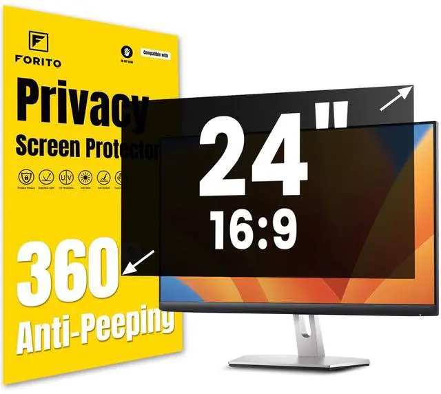 Main image of F FORITO 24 Inch 16:9 360°Privacy Screen Protector for Computer Monitor, Removable Eye Protection Anti Blue Light Anti Glare Computer Screen Privacy Shield for All 24" Widescreen Monitors