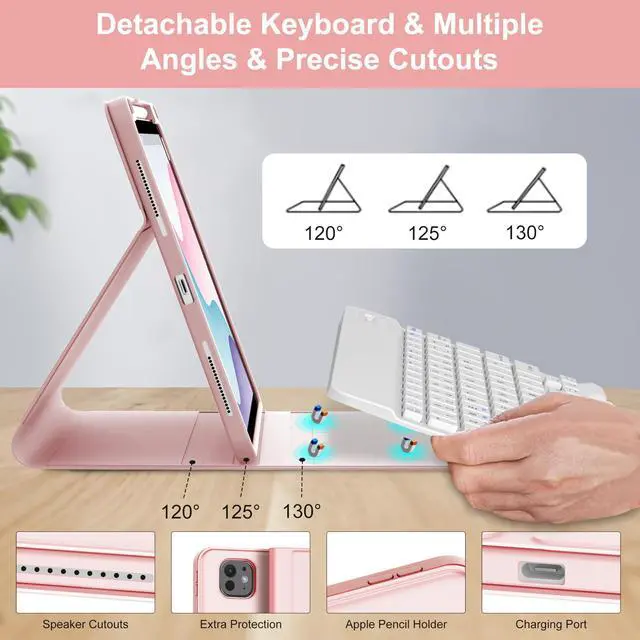 Alt view image 3 of 5 - for iPad Pro 11 inch Case with Keyboard (M4) 2024 New, Magnetic Detachable Wireless Bluetooth Keyboard, Smart Folio Cover with Pencil Holder for Ipad Pro 11", Slim& Light, Auto Sleep/Wake, Pink