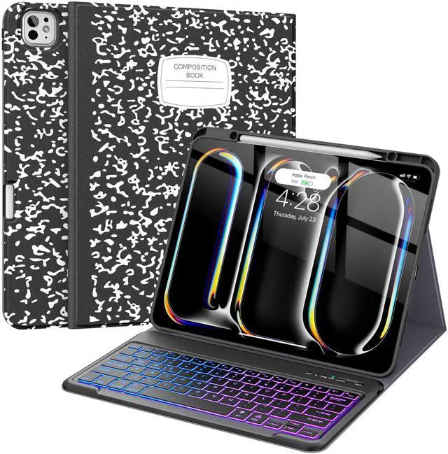 Main image of Supveco Keyboard Case for iPad Pro 13 Inch (M4) 2024 with Pencil Holder-Wireless Magnetic Detachable Keyboard with Backlit Keys,Slim Stand Case with Soft TPU Back Cover for New iPad Pro 13-Black
