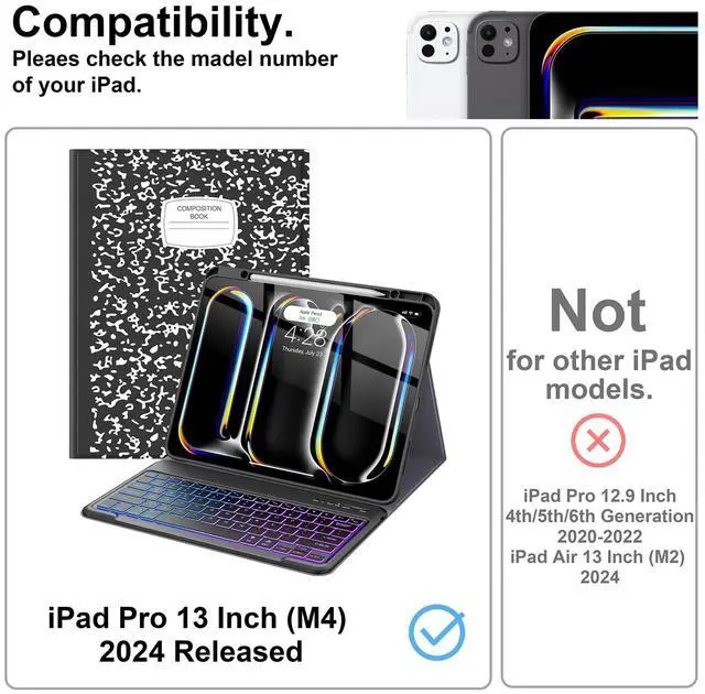 Alt view image 3 of 5 - Supveco Keyboard Case for iPad Pro 13 Inch (M4) 2024 with Pencil Holder-Wireless Magnetic Detachable Keyboard with Backlit Keys,Slim Stand Case with Soft TPU Back Cover for New iPad Pro 13-Black