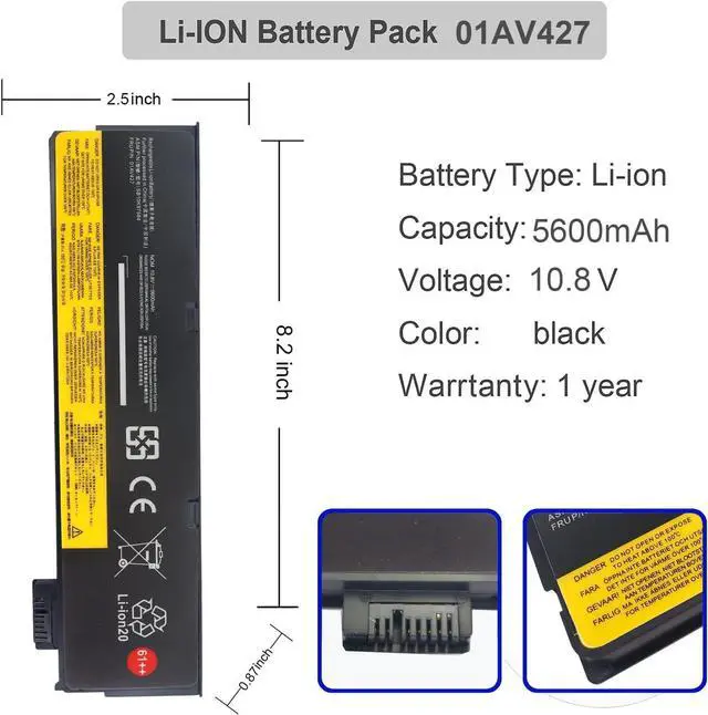 Alt view image 3 of 5 - FLIWER 01AV427 SB10K97584 61++ Laptop Battery Replacement for Lenovo ThinkPad T470 P51S P52S T480 T570 T580 TP25 A475 A485 Series Notebook 01AV428 01AV492 4X50M08812 SB10K97585 [10.8V 72Wh]