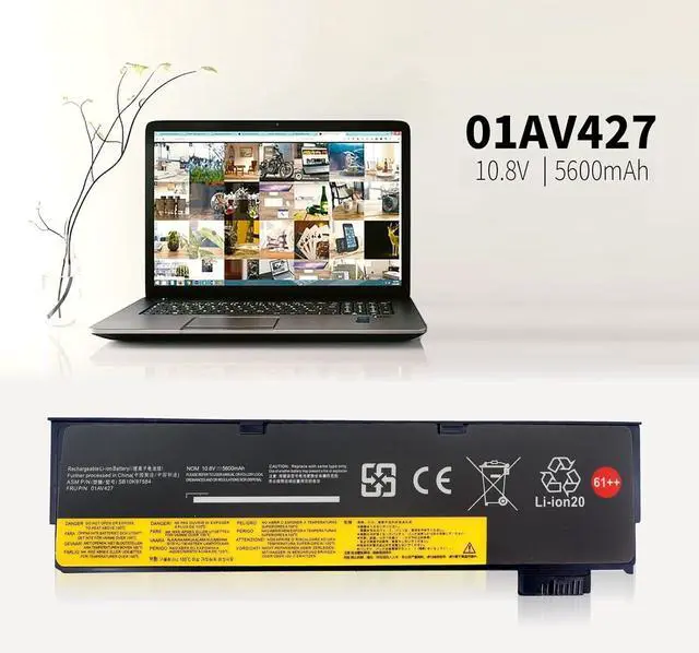 Alt view image 2 of 5 - FLIWER 01AV427 SB10K97584 61++ Laptop Battery Replacement for Lenovo ThinkPad T470 P51S P52S T480 T570 T580 TP25 A475 A485 Series Notebook 01AV428 01AV492 4X50M08812 SB10K97585 [10.8V 72Wh]