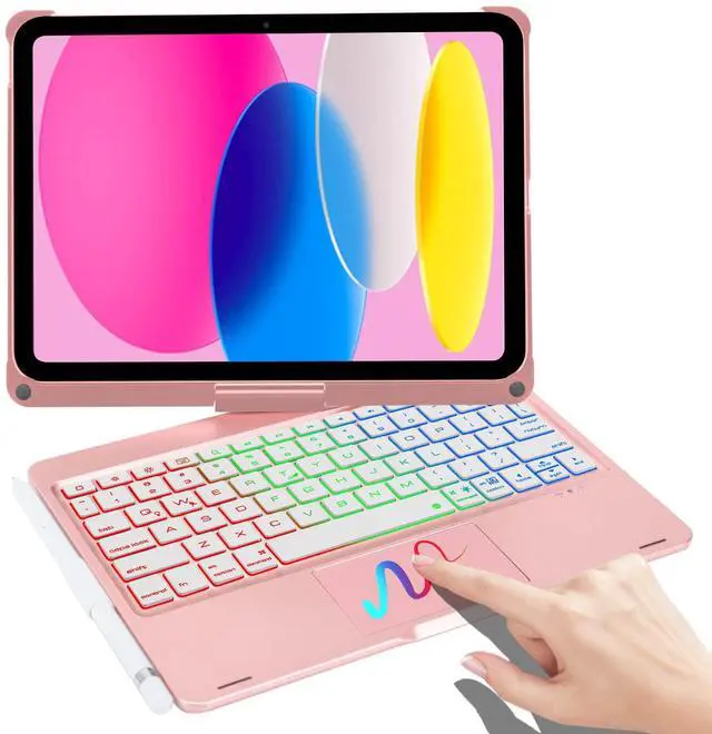 Main image of Touchpad Keyboard Case for iPad (A16) 11th Gen 2025/iPad 10th Gen 10.9" 2022 - Multi-Touch Trackpad,7 Color Backlit, 360°Rotatable Smart Case with Trackpad Keyboard for iPad 11th /10th Gen  Rose Gold