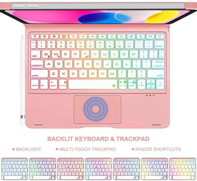 Alt view image 3 of 5 - Touchpad Keyboard Case for iPad (A16) 11th Gen 2025/iPad 10th Gen 10.9" 2022 - Multi-Touch Trackpad,7 Color Backlit, 360°Rotatable Smart Case with Trackpad Keyboard for iPad 11th /10th Gen  Rose Gold