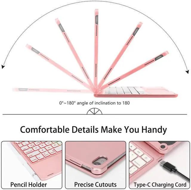 Alt view image 5 of 5 - Touchpad Keyboard Case for iPad (A16) 11th Gen 2025/iPad 10th Gen 10.9" 2022 - Multi-Touch Trackpad,7 Color Backlit, 360°Rotatable Smart Case with Trackpad Keyboard for iPad 11th /10th Gen  Rose Gold
