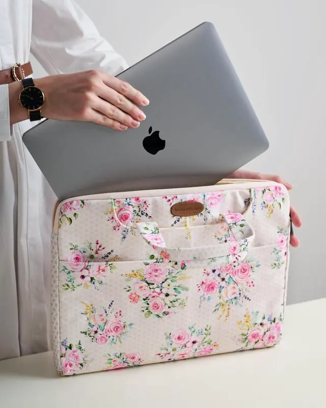 Alt view image 2 of 5 - Maison d'Hermine Laptop Bag upto 13.5 inch Stain and water repellent Cotton canvas - Sweetrose Lavender