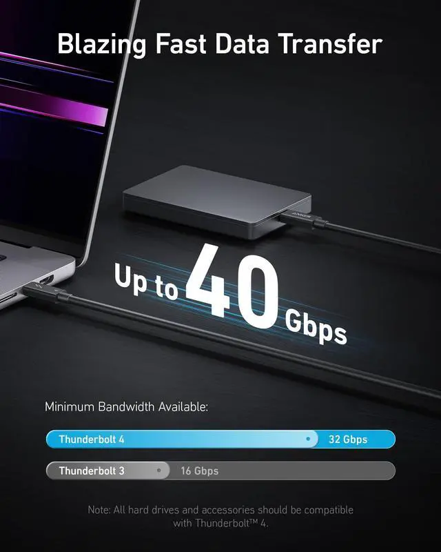 Alt view image 3 of 5 - Anker Thunderbolt 4 Certified USB C to USB C Cable, 8K/4K Display/40Gbps Compatible with USB4, Thunderbolt 4/3, for MacBook, iPhone 16(100W, 6.6FT)