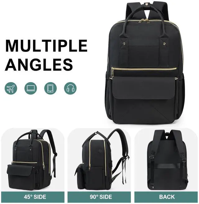 Alt view image 2 of 5 - Rinlist Backpack for Women, 15.6 Inch Laptop Travel Backpacks Bag with USB Port, Work Business Nurse Teacher Bags College Bookbag for School, Casual Daypack for Travel, Black White