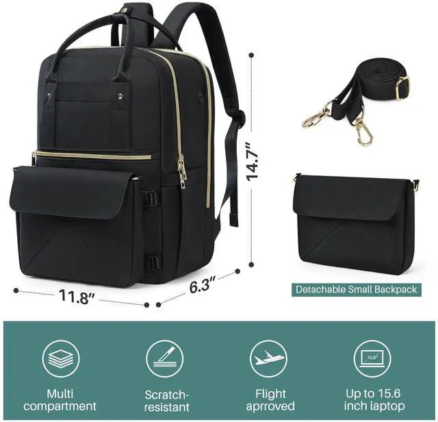 Alt view image 3 of 5 - Rinlist Backpack for Women, 15.6 Inch Laptop Travel Backpacks Bag with USB Port, Work Business Nurse Teacher Bags College Bookbag for School, Casual Daypack for Travel, Black White