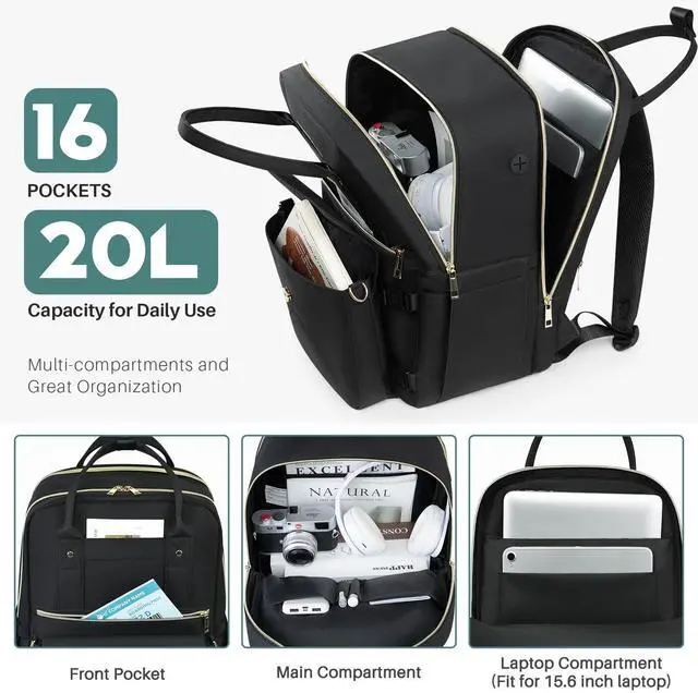 Alt view image 4 of 5 - Rinlist Backpack for Women, 15.6 Inch Laptop Travel Backpacks Bag with USB Port, Work Business Nurse Teacher Bags College Bookbag for School, Casual Daypack for Travel, Black White