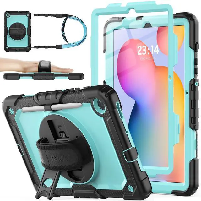 Main image of SEYMAC stock Case for Samsung Galaxy Tab S6 Lite 10.4 (2024-2020) with Screen Protector Pencil Holder [360° Rotating Hand Strap] &Stand, Drop-Proof Case for Galaxy Tab S6 Lite Tablet, SkyBlue/Black