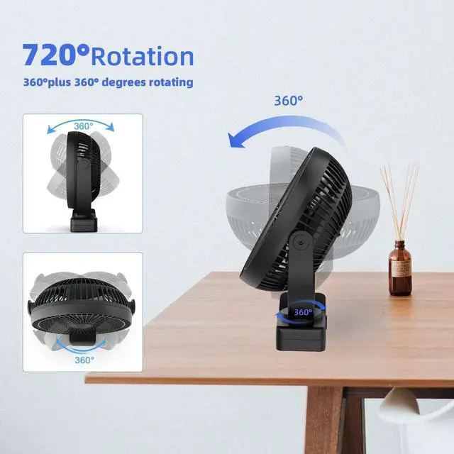 Alt view image 3 of 5 - ATEngeus USB Desk Fan, Rechargeable Portable Fan, 8-Inch Clip on Fan, 10000mAh Stroller Fan, 4 Speeds Strong Airflow, 720° Rotation, with Sturdy Clamp, Suitable for home, office and stroller