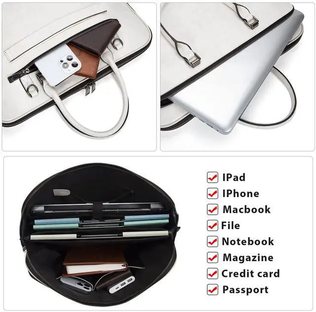 Alt view image 3 of 5 - Laptop Messenger briefcase shoulder bag: Genuine Leather men 13 14 inch macbook case women work tote handbag Beige