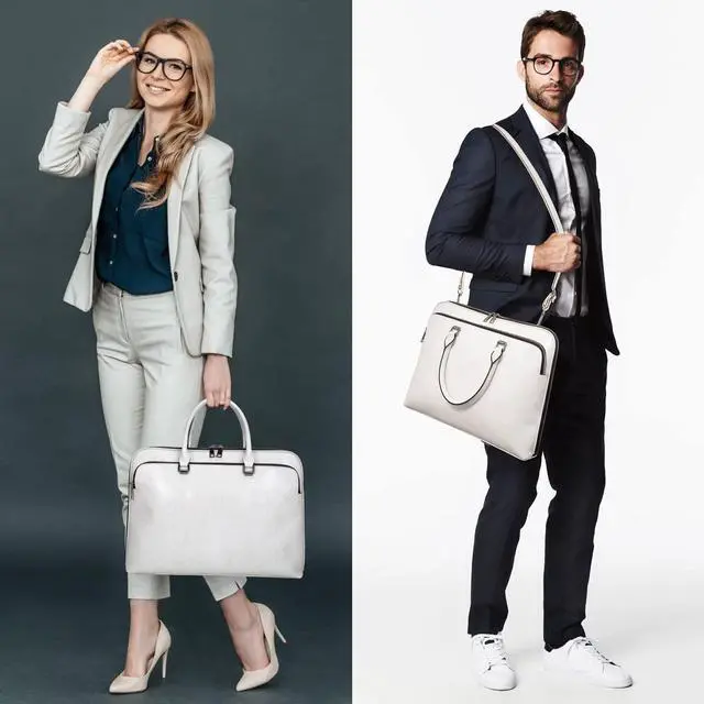 Alt view image 4 of 5 - Laptop Messenger briefcase shoulder bag: Genuine Leather men 13 14 inch macbook case women work tote handbag Beige